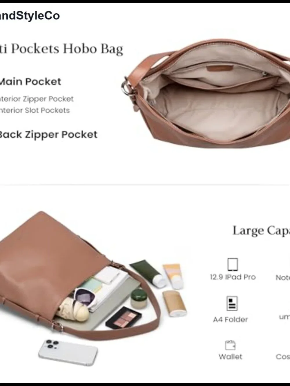 Genuine Leather Hobo Bag Women Crossbody Purse Adjustable Strap
